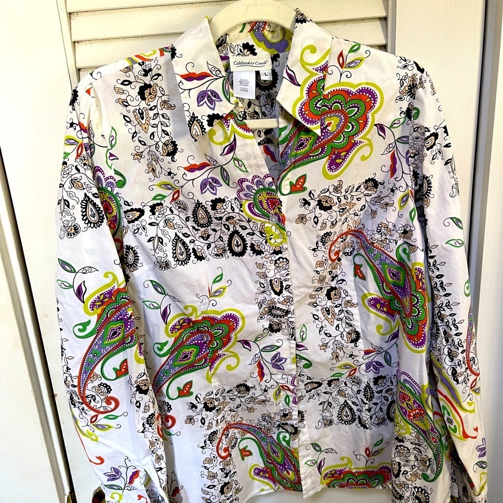 Blouse. Button-up. Paisley Designs. Large. Coldwater Creek
